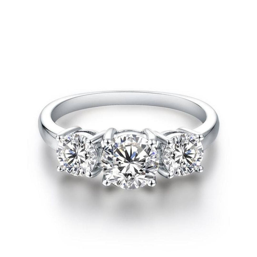 Clare - Triple Stone Ring in White Gold