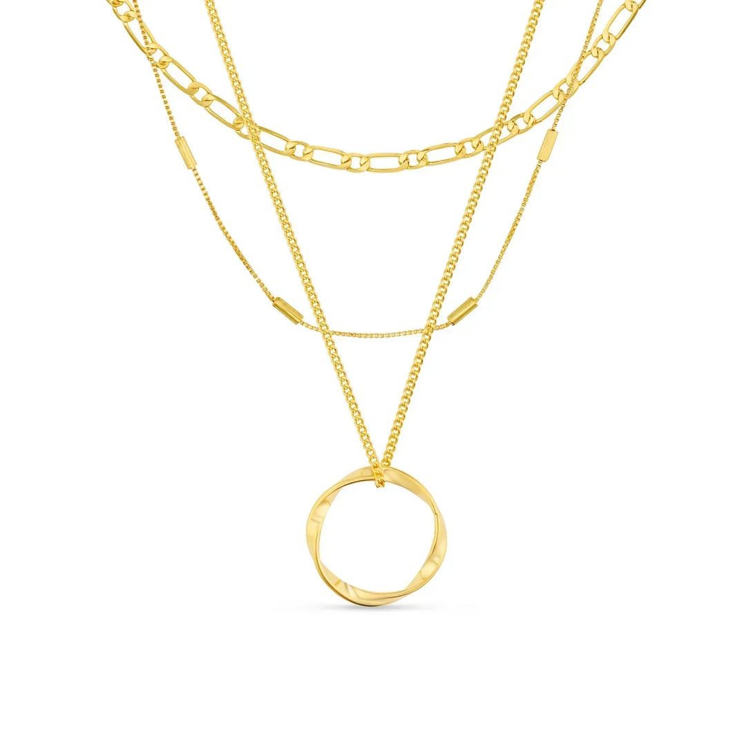 Bella - Gold Three-Row Open Circle Necklace